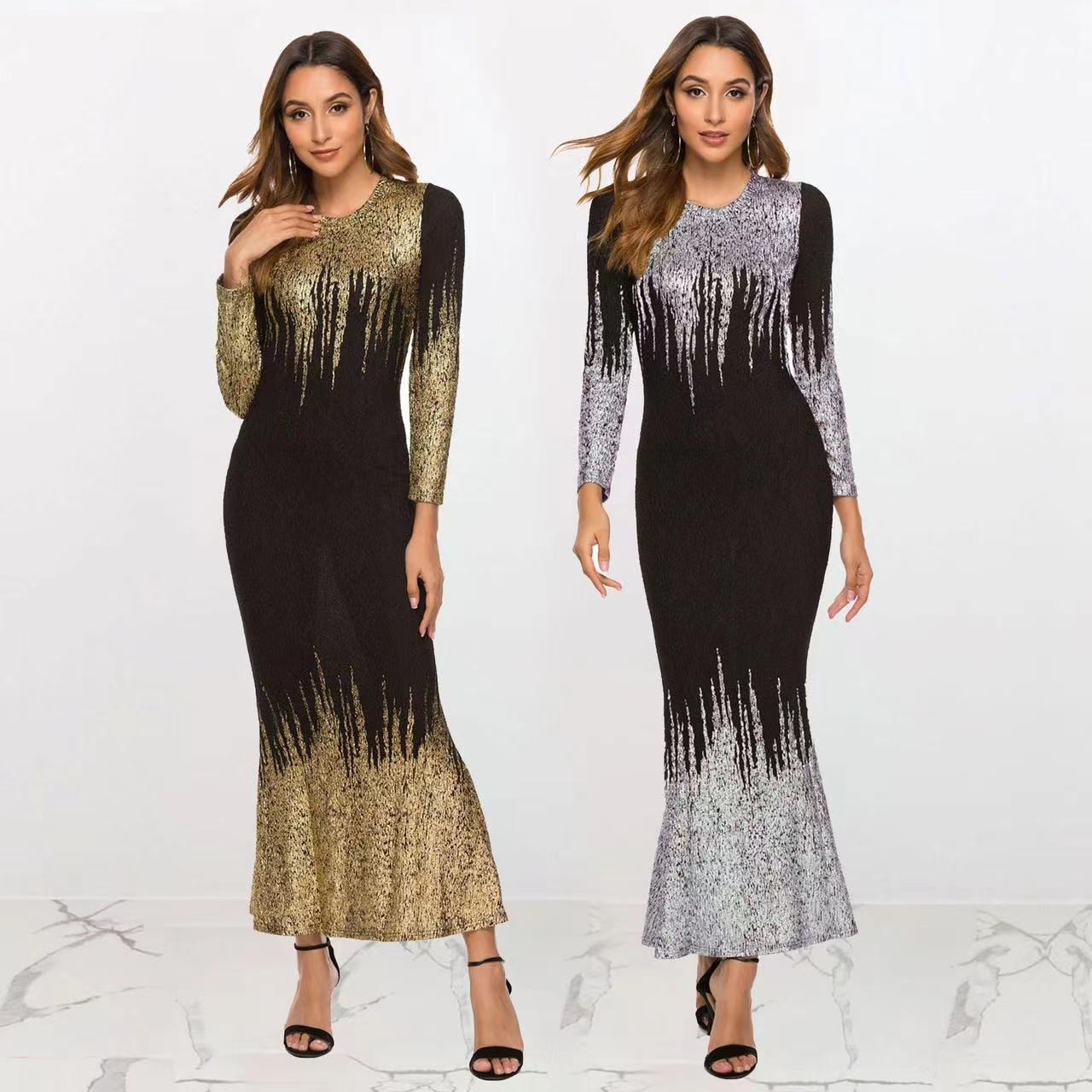 Formal Skirt - Elegant Party Long Sleeve Gold Foil