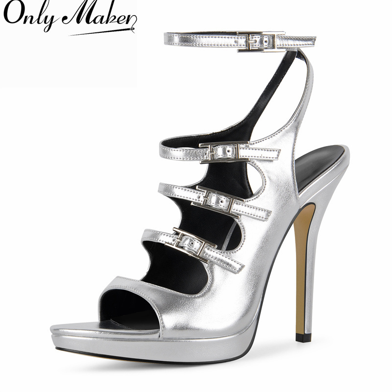 Formal Dress - Onlymaker Women Silver Stiletto Sandals Multi