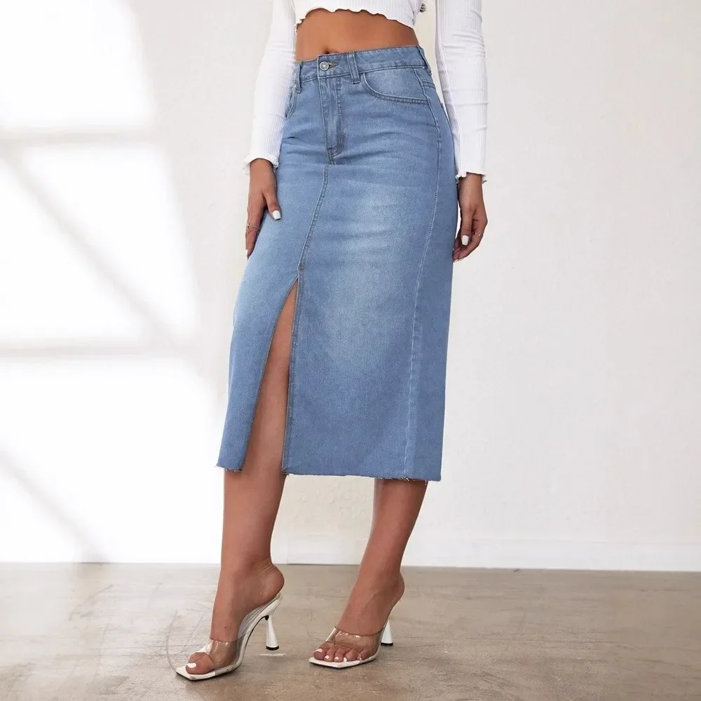Women  Denim Midi Skirt Split  - Formal Skirt 评论和价格